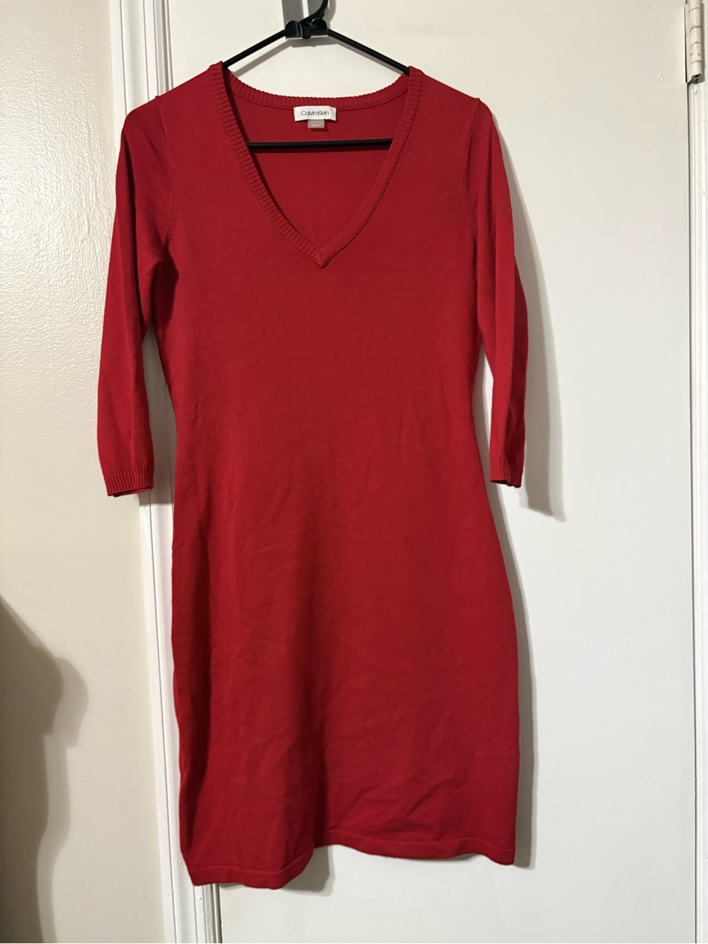 Calvin Klein Red V-Neck sweater Dress small